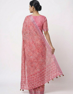 Linen Cotton Saree with Floral Digital Prints