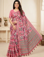 Linen Cotton Saree with Floral Digital Prints