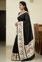 Black Soft Silk Saree with Paithani Digital Print
