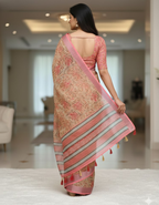 Linen Cotton Saree with Floral Digital Prints