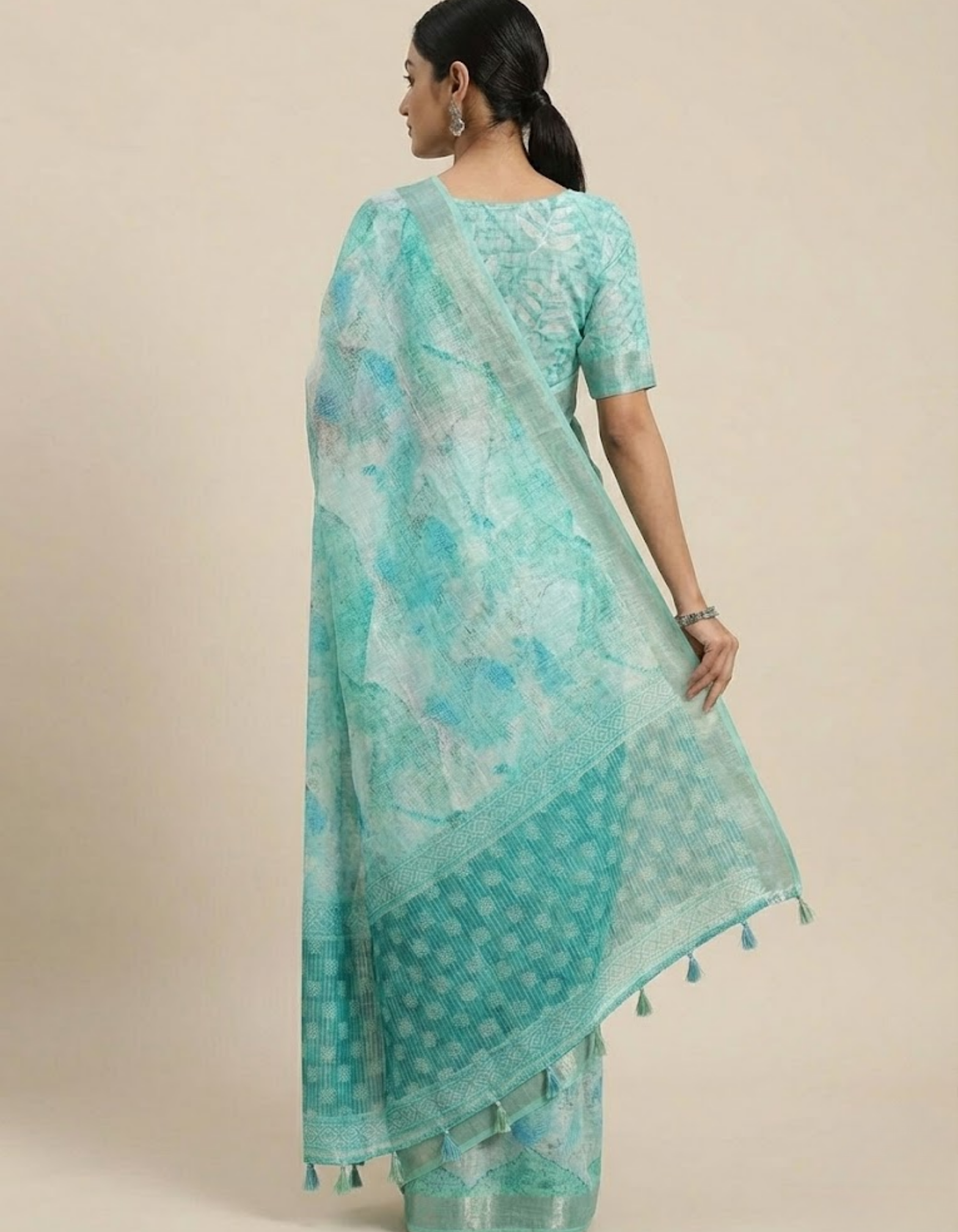 Linen Cotton Saree with Floral Digital Prints