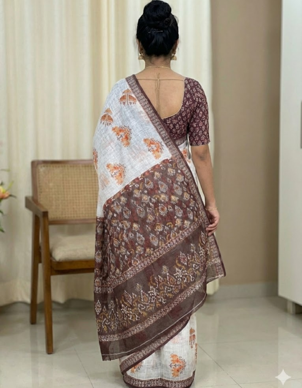 Soft Linen Cotton Saree with Animal Digital Prints & Silver Zari Border