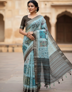 Linen Cotton Saree with Floral Digital Prints