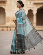 Linen Cotton Saree with Floral Digital Prints