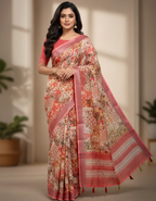 Linen Cotton Saree with Floral Digital Prints