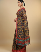 Linen Cotton Saree with Zari Weave Border & Pichwai Kalamkari Digital Prints