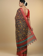 Linen Cotton Saree with Zari Weave Border & Pichwai Kalamkari Digital Prints