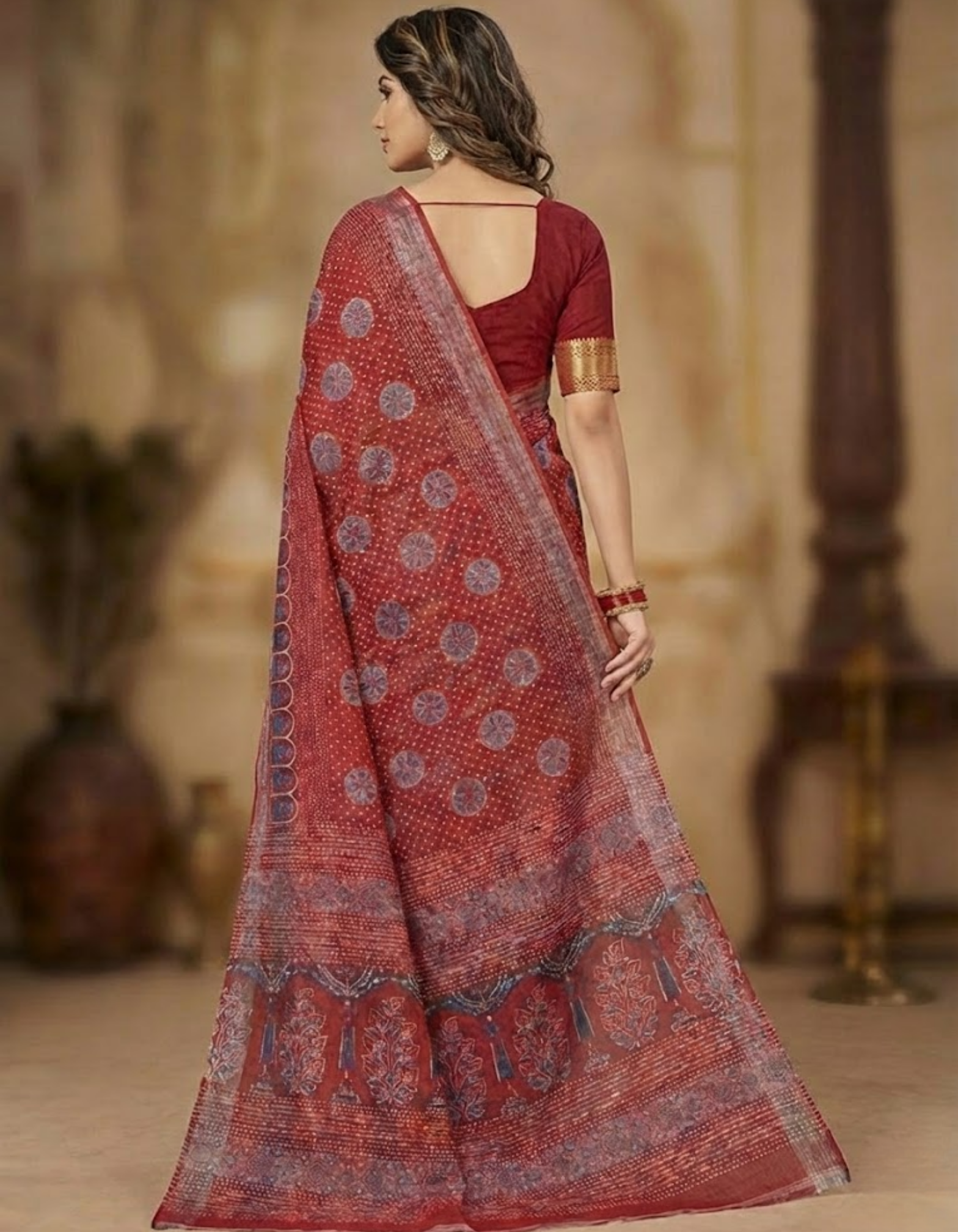 Soft Linen Cotton Saree with Ajrakh Digital Prints