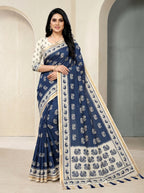 Zariya Cotton Blend Saree – Navy Blue