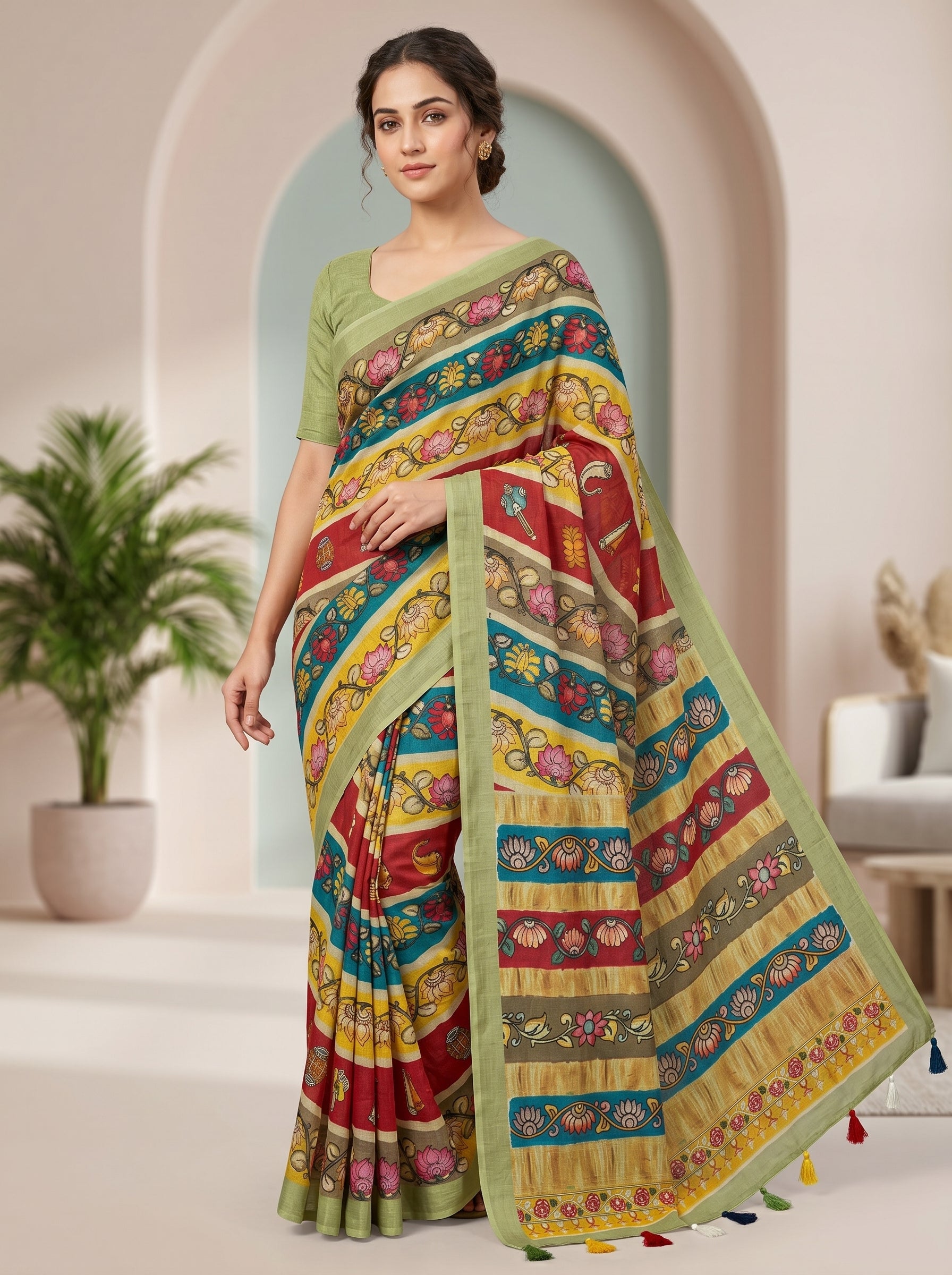 Varnika Cotton Blend Saree – Green 2
