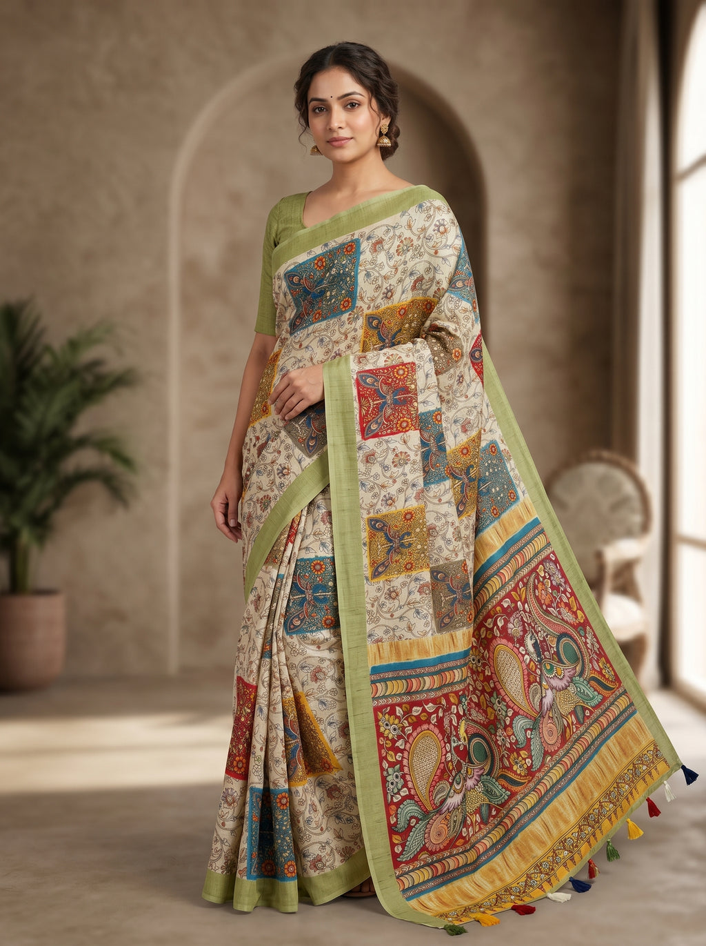 Varnika Cotton Blend Saree – Green 4