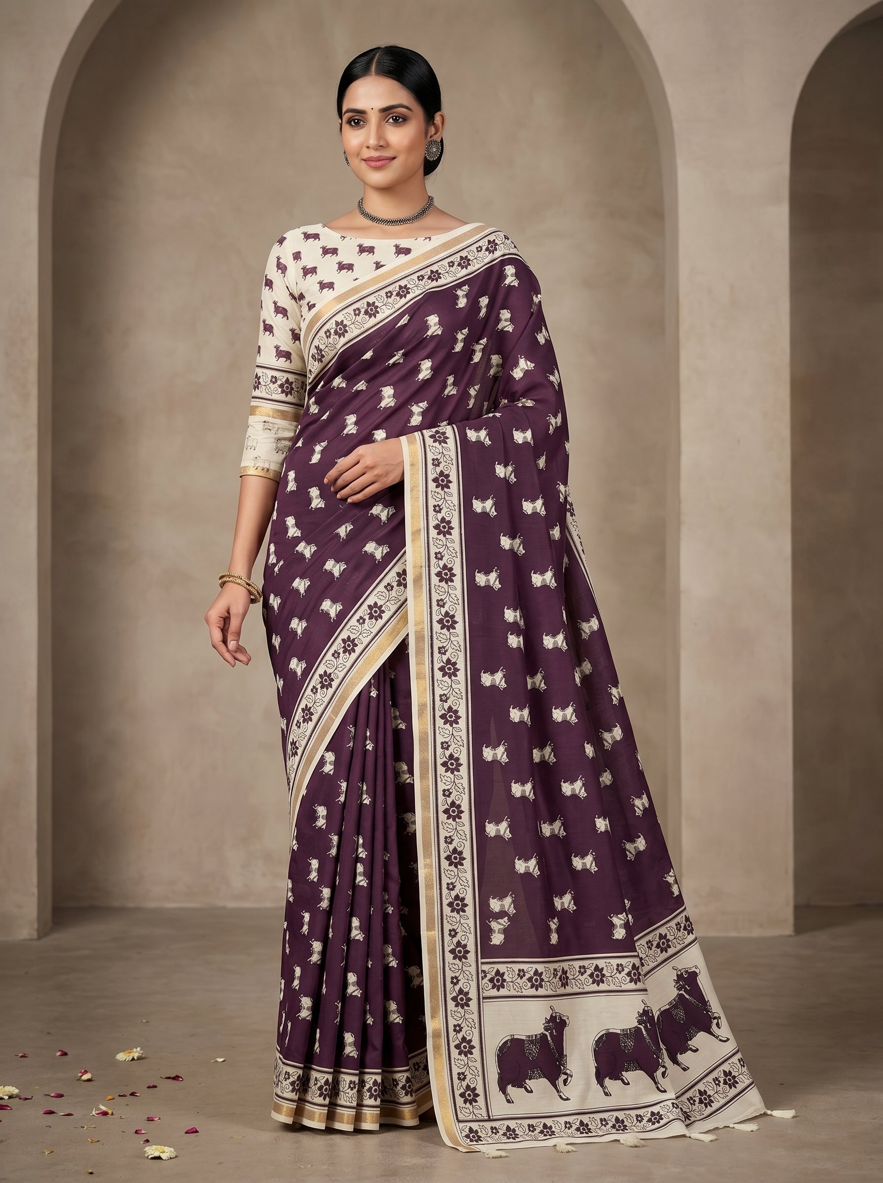 Zariya Cotton Blend Saree – Regal Wine