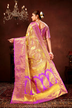 Lavender Pure Dharamavaram Silk Saree with Meenakari Zari Weave & Contrast Rich Pallu