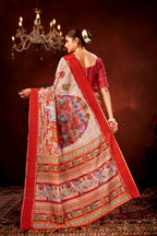 Cream Soft Kota Doriya Saree with Satin Border & Kalamkari Digital Prints