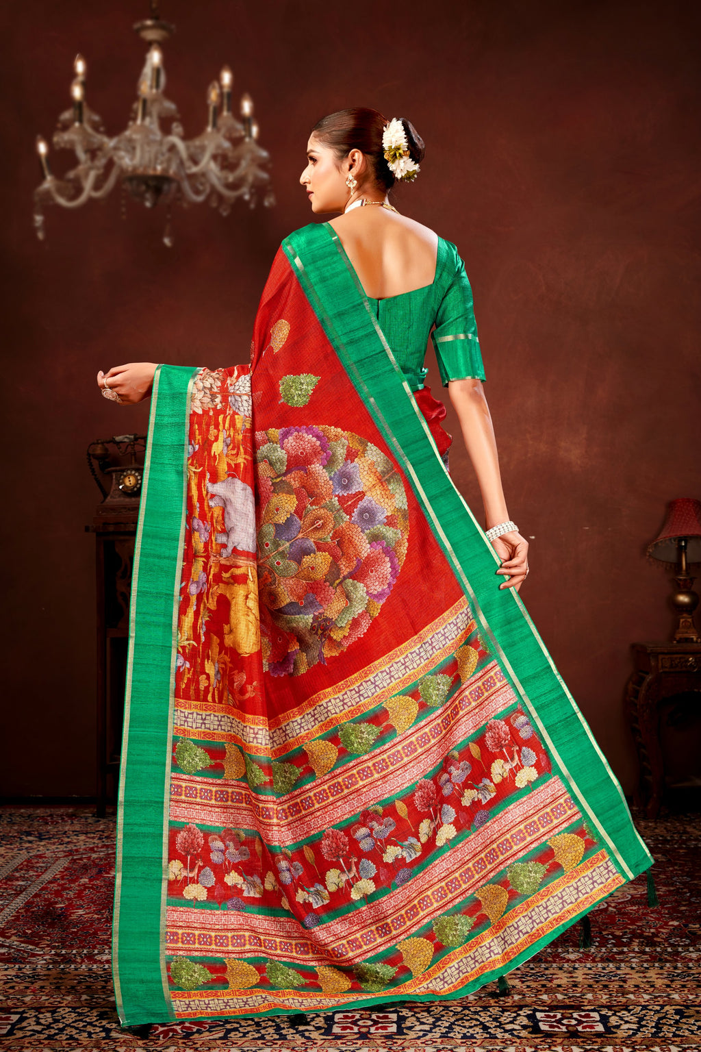 Red Soft Kota Doriya Saree with Satin Border & Kalamkari Digital Prints