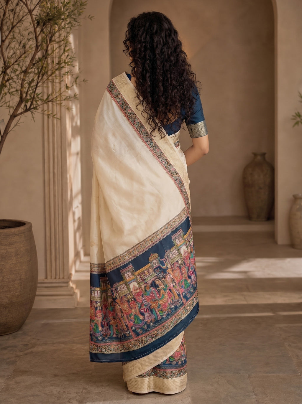 Varnesha Tussar Silk Saree – Ivory Heritage Digital Print