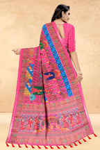 Hot Pink Soft Tussar Silk Saree with Position Pashmina Digital Prints