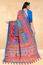 Blue Soft Tussar Silk Saree with Position Pashmina Digital Prints