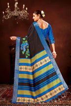 Blue Soft Tussar Silk Saree with Floral Digital Prints