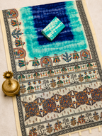 Matsya Soft Chanderi Cotton Saree – Aqua Blue Shibori Madhubani Digital Print
