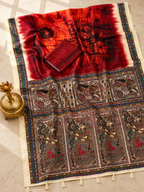 Matsya Soft Chanderi Cotton Saree – Red Shibori Madhubani Digital Print