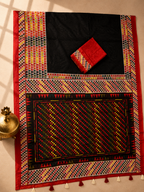 Vaidehi Soft Chanderi Cotton Saree – Black Multicolor Tribal Geometric Digital Print