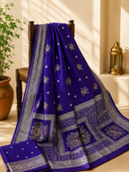 Eshanya Muslin Viscose Saree – Purple Floral Zari & Meenakari Weave