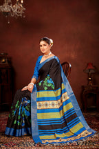 Blue Soft Tussar Silk Saree with Floral Digital Prints