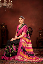 Pink Soft Tussar Silk Saree with Floral Digital Prints