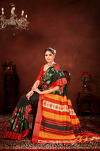 Red Soft Tussar Silk Saree with Floral Digital Prints