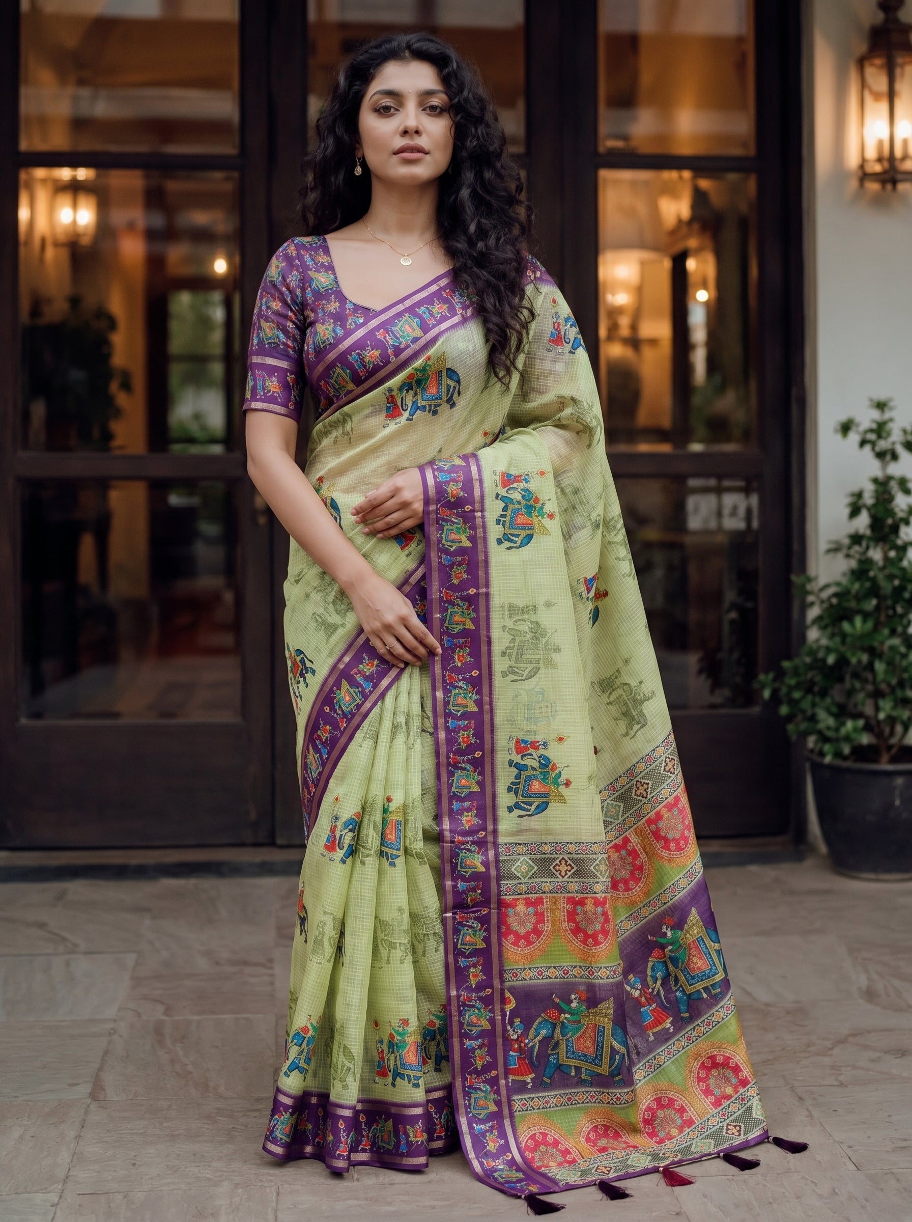Rajvansh Kota Doriya Saree – Sage Green