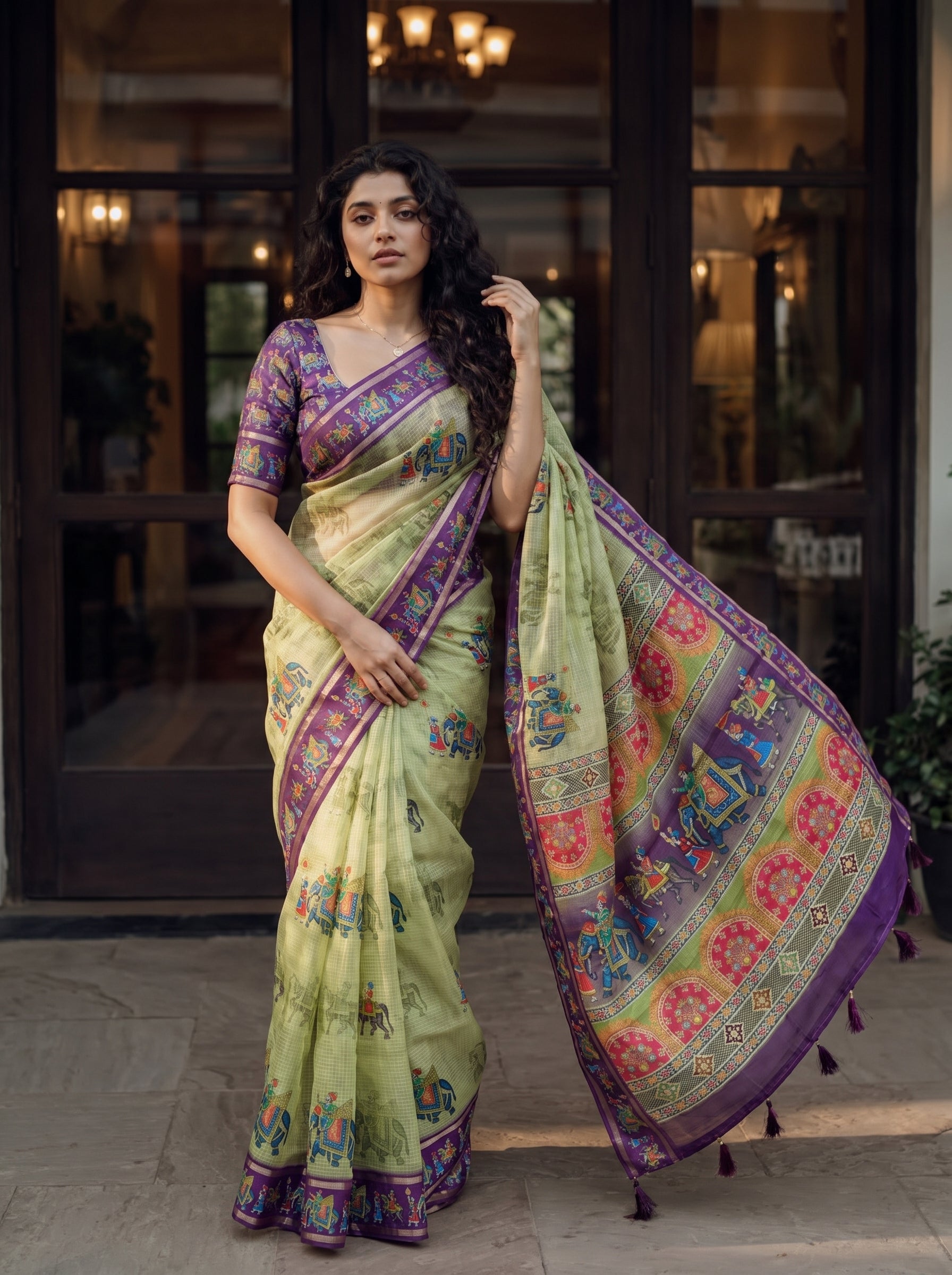 Rajvansh Kota Doriya Saree – Sage Green