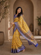 Varnesha Tussar Silk Saree – Mustard Heritage Digital Print
