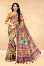 Mustard Soft Tussar Silk Saree with Position Pashmina Digital Prints