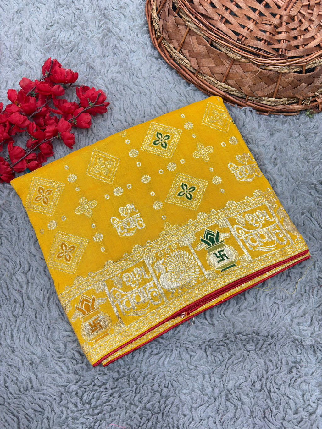 Subh Vivah Yellow Pure Viscose Muslin Silk Saree