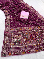 Subh Vivah Wine Pure Viscose Muslin Silk Saree