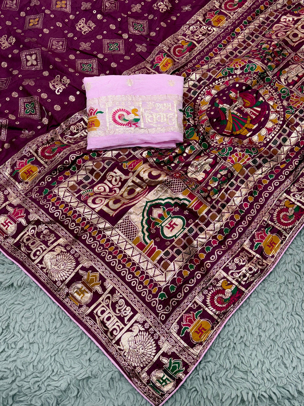 Subh Vivah Wine Pure Viscose Muslin Silk Saree