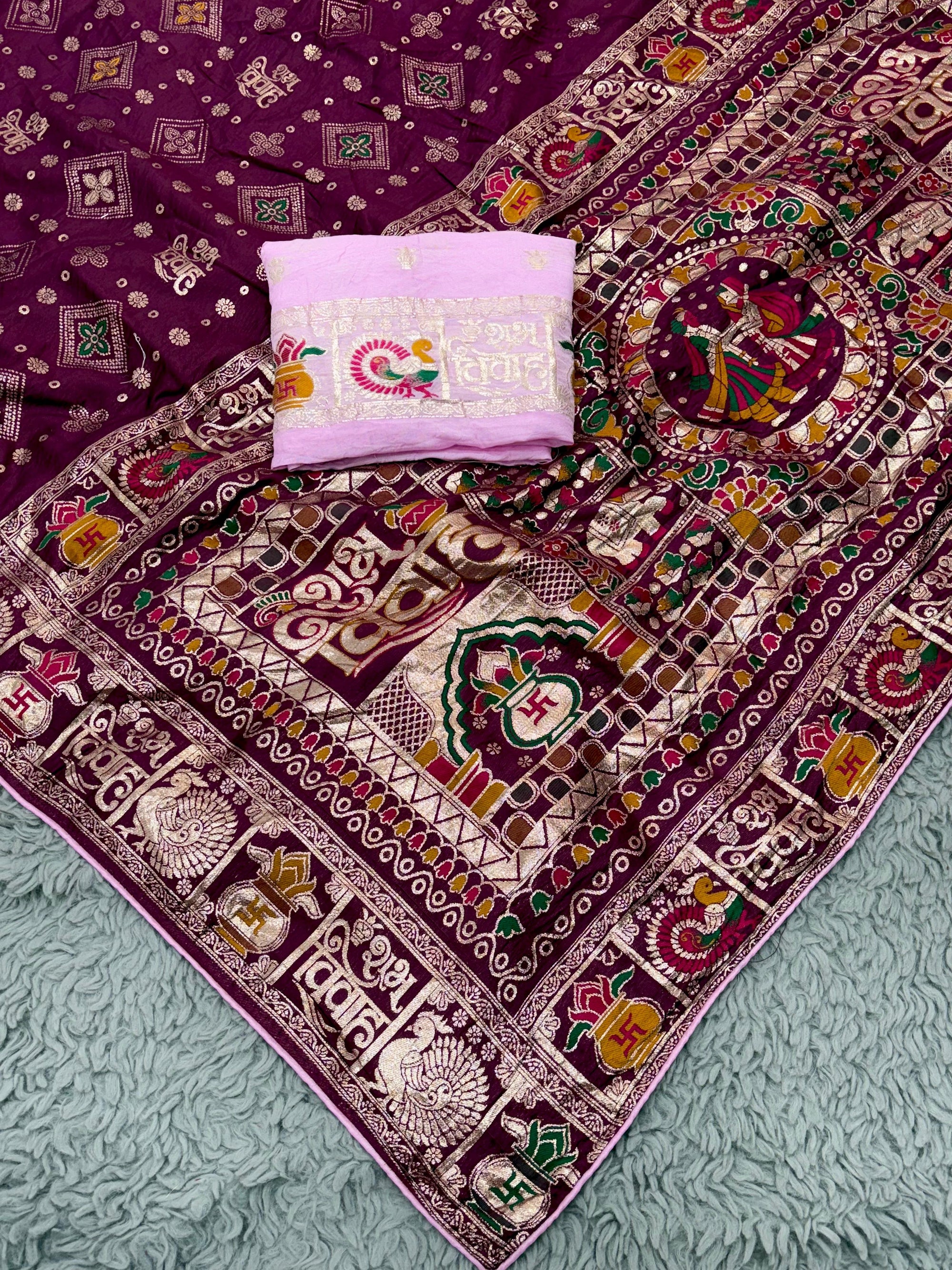 Subh Vivah Wine Pure Viscose Muslin Silk Saree
