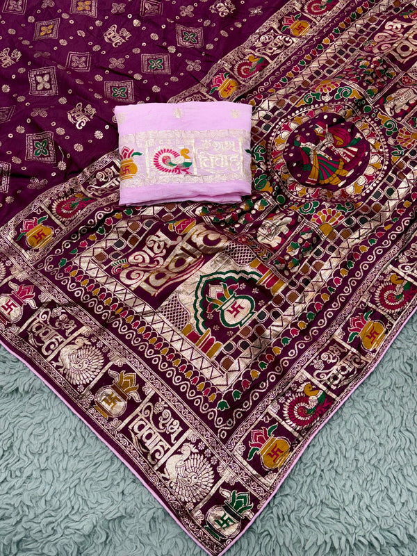 Subh Vivah Wine Pure Viscose Muslin Silk Saree