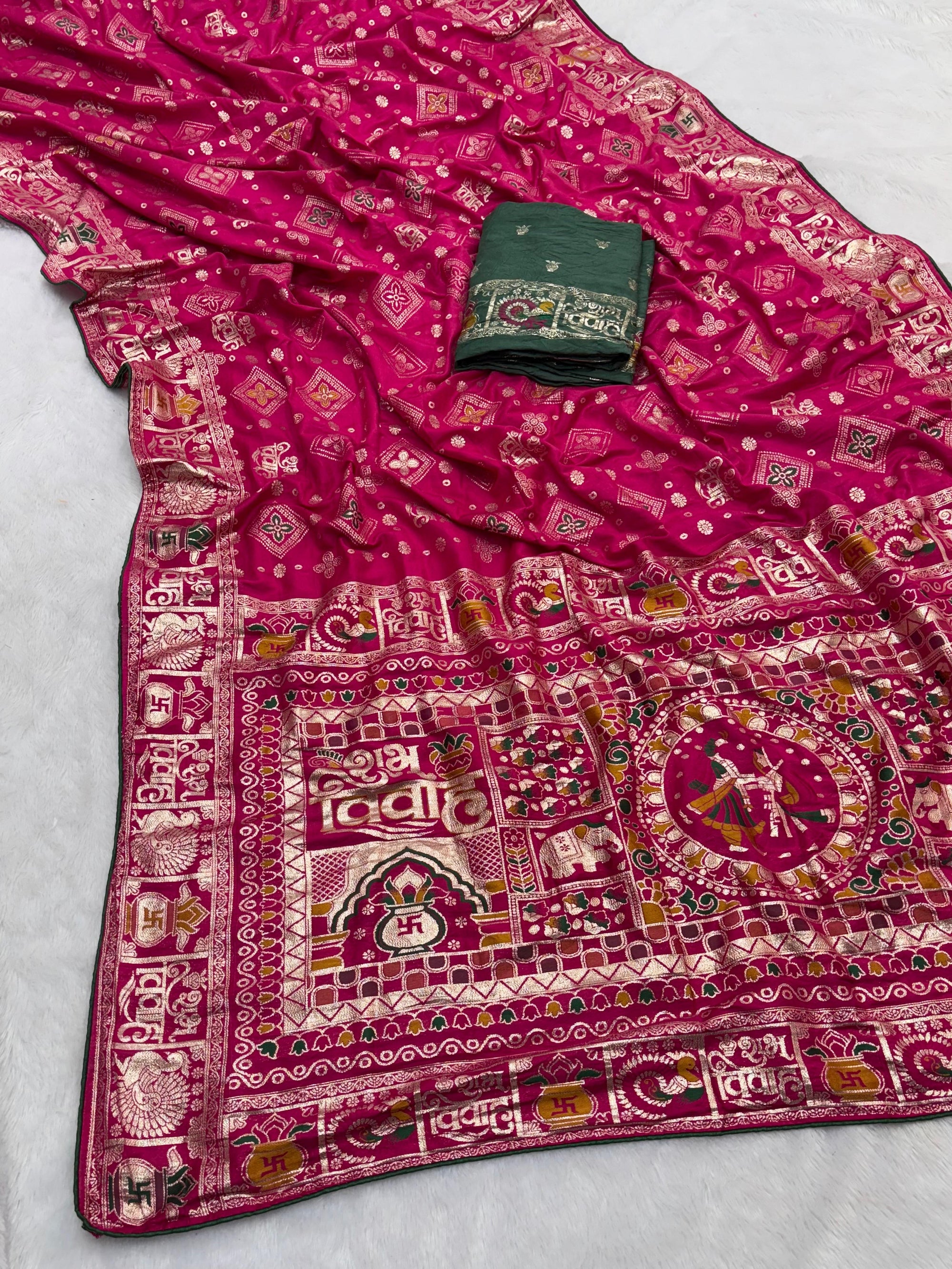 Subh Vivah Pink Pure Viscose Muslin Silk Saree