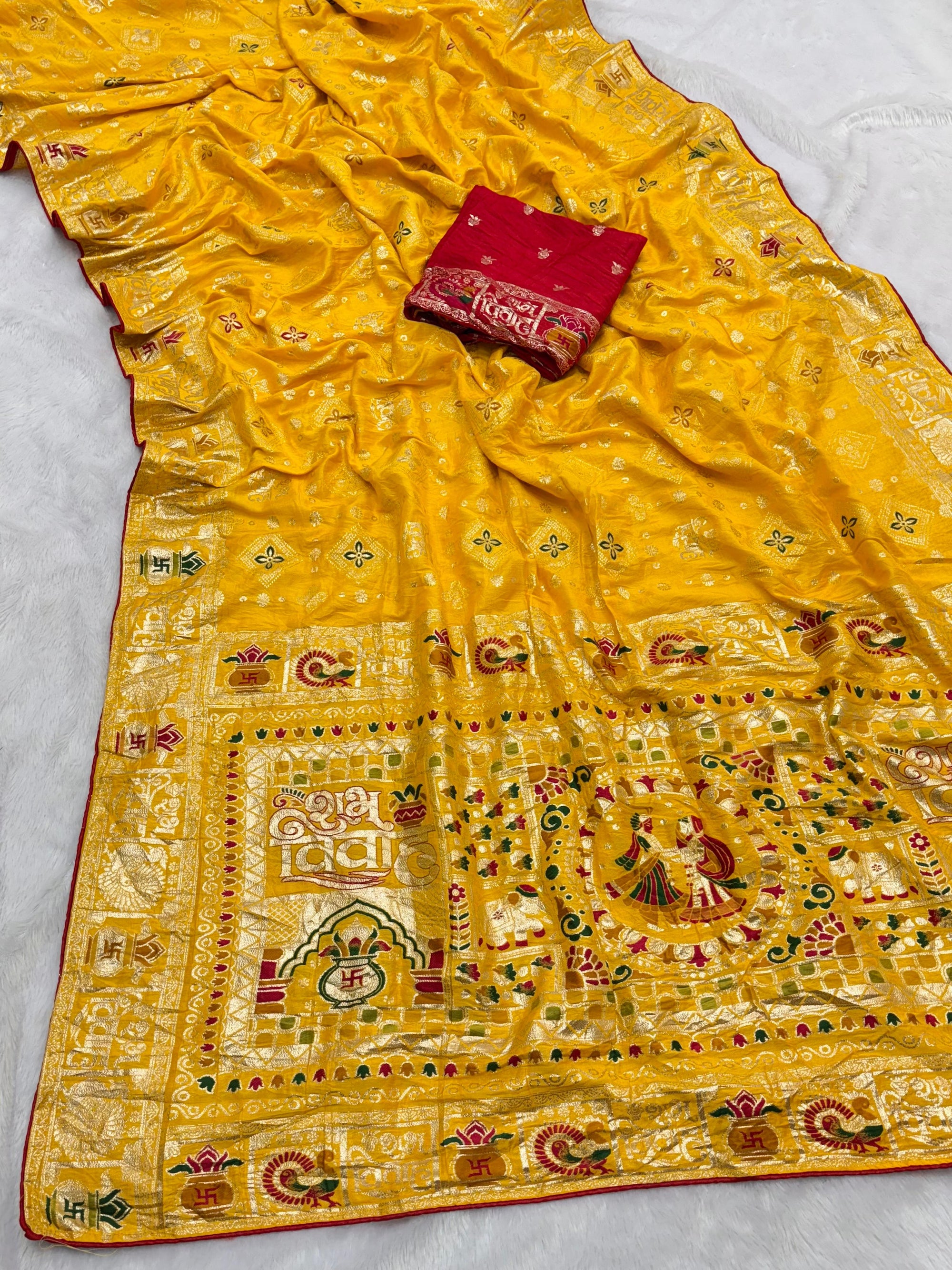 Subh Vivah Yellow Pure Viscose Muslin Silk Saree
