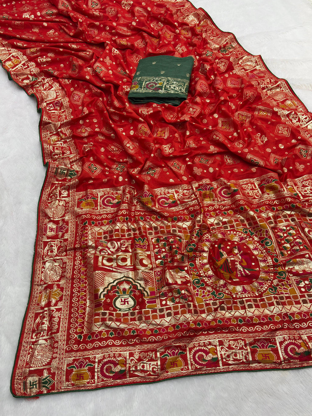 Subh Vivah Red Pure Viscose Muslin Silk Saree