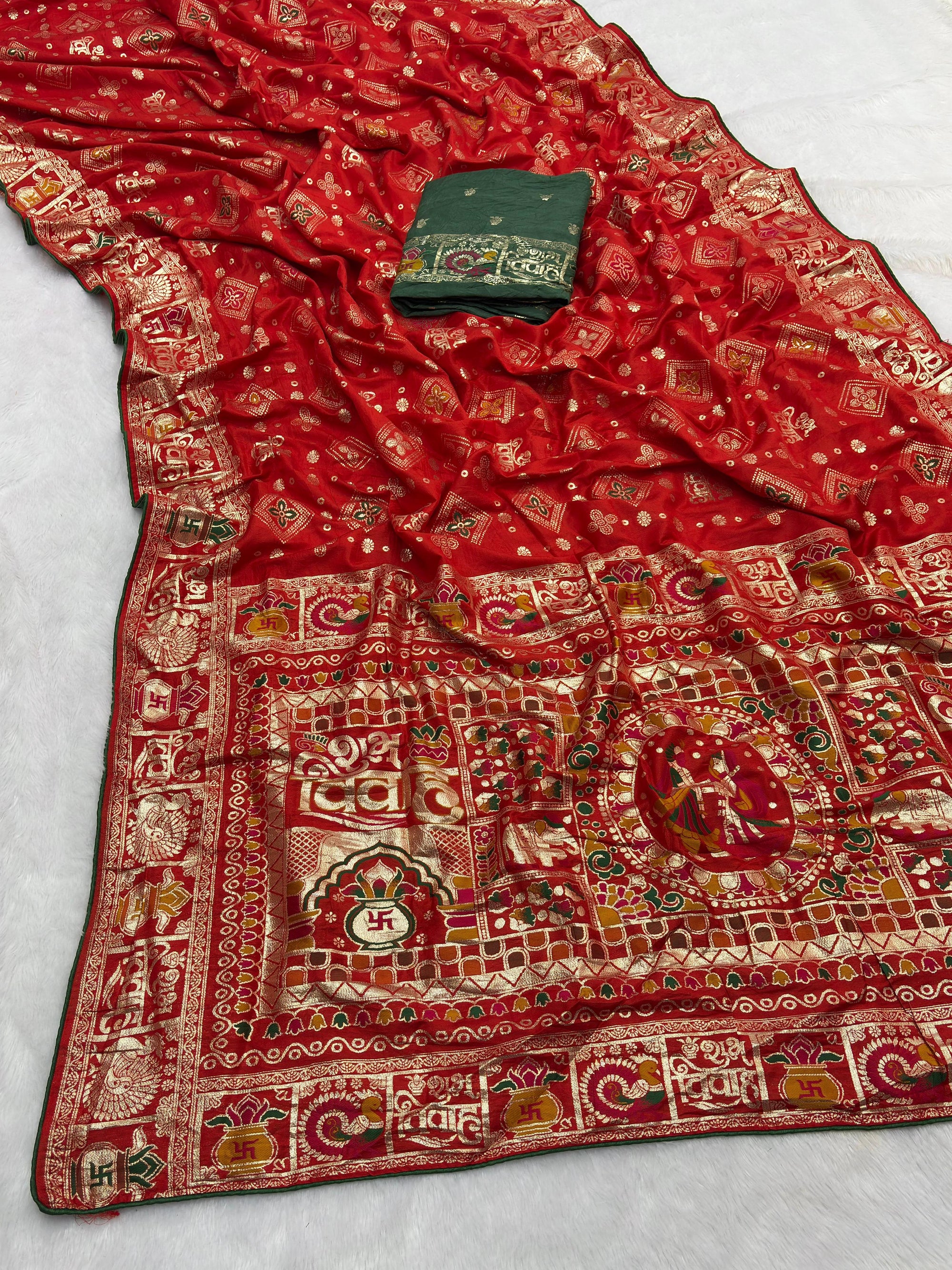 Subh Vivah Red Pure Viscose Muslin Silk Saree