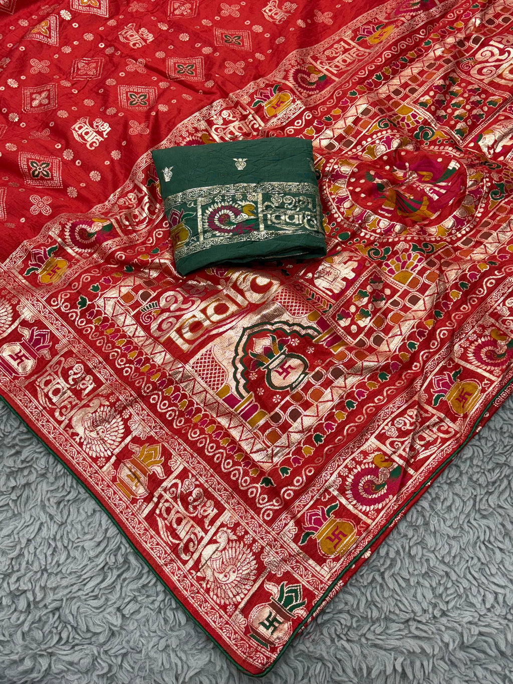 Subh Vivah Red Pure Viscose Muslin Silk Saree