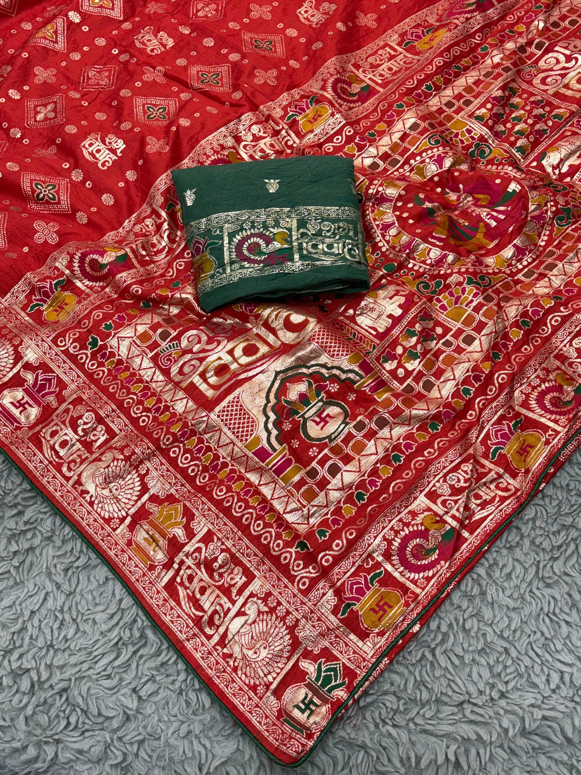 Subh Vivah Red Pure Viscose Muslin Silk Saree