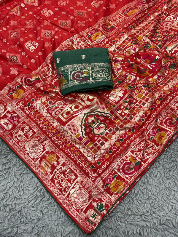 Subh Vivah Red Pure Viscose Muslin Silk Saree