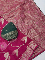 Pink Pure Viscose Muslin Saree with Floral Meenakari Weave