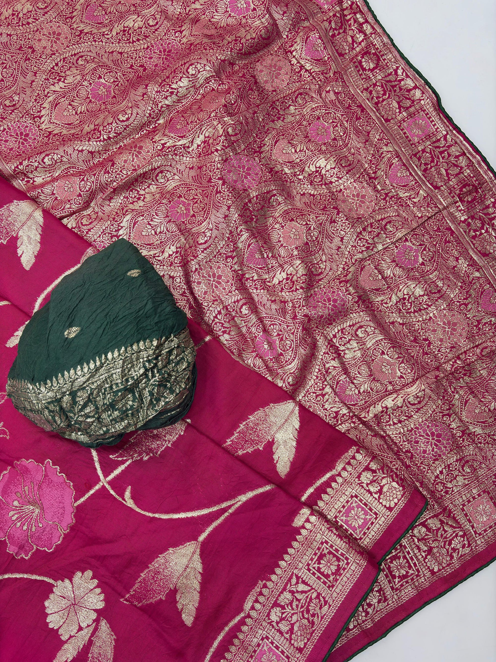 Pink Pure Viscose Muslin Saree with Floral Meenakari Weave