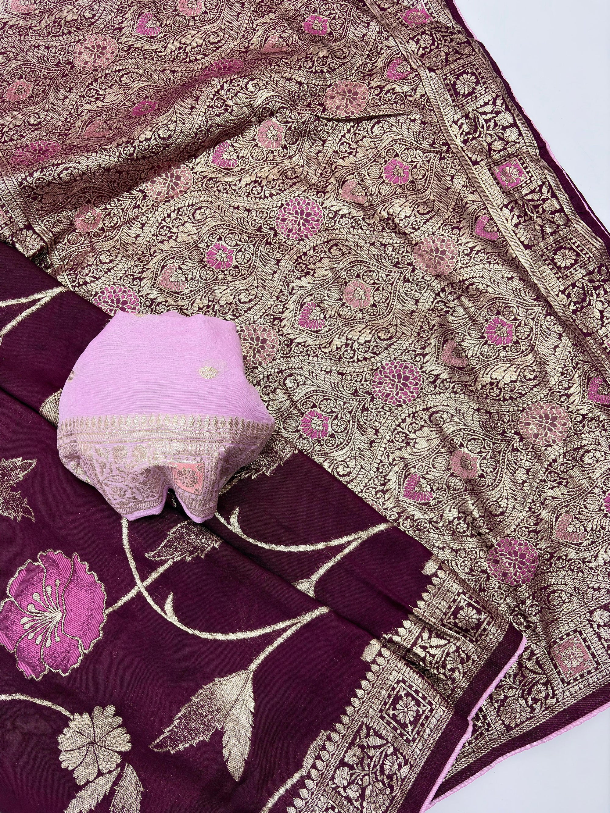 Wine Pure Viscose Muslin Saree with Floral Meenakari Weave