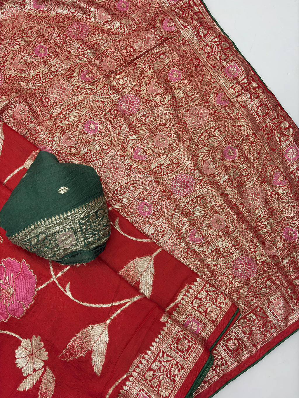 Red Pure Viscose Muslin Saree with Floral Meenakari Weave